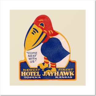 Defunct Hotel Jayhawk Topeka Kansas Luggage Label Posters and Art